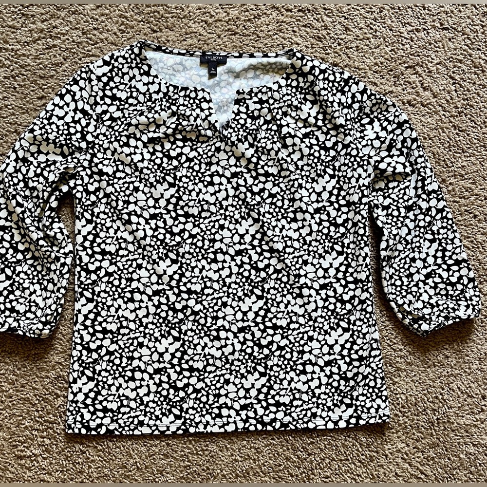 Talbots Monochrome Black and White Floral Blouse